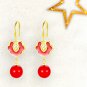 Lunar New Year Earrings Fan with Red Bead (S)