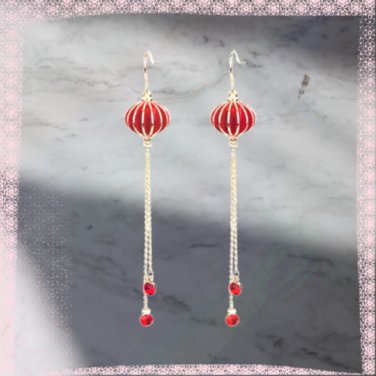Lunar New Year Earrings Chinese Lanterns with Droplets (K)
