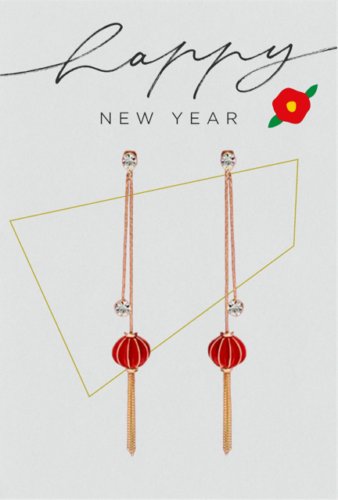 Lunar New Year Earrings Chinese Lanterns with crystal Droplets Version 2 (Q)