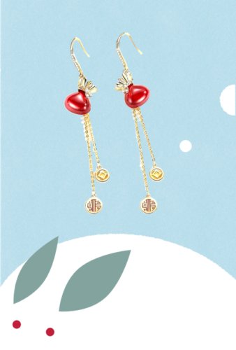 Lunar New Year Earrings Money Bag with Coined Tassels (E)