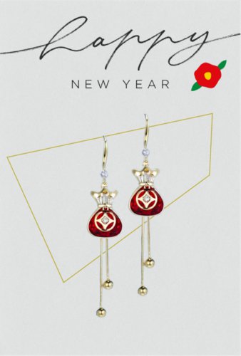 Lunar New Year Earrings Money Bag with Tassels (D)