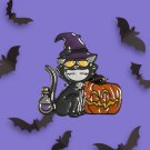 Black Cat w. Potion and Pumpkin Enamel Pin