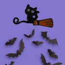 Black Cat on Broom Enamel Pin