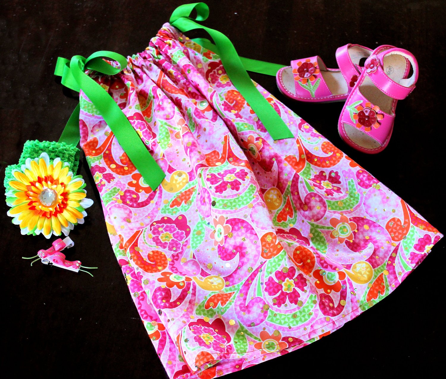 Hot Pink Sparkly Floral Pillowcase Dress