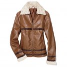 Large: Faux Leather Aviator Jacket with Faux Shearling - Avon