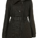TOPSHOP Dark Khaki Faux Fur Hood Long Waxed Parka Coat Jacket UK6/8/12 BNWT