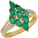 14k Yellow Gold Genuine Emerald & Diamond Ring - 69665