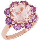 14k Rose Gold Genuine Morganite, Amethyst & Diamond Ring - 69674