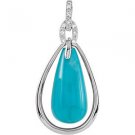 Sterling Silver Genuine Turquose & Diamond Pendant - 69647