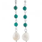 Sterling Silver Genuine Turquoise & Freshwater Pearl Earrings - 69343