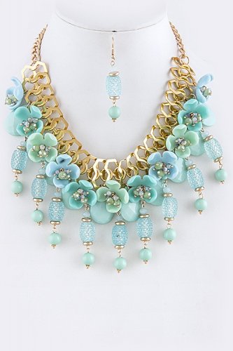 HANDMADE SPARKLY SPRING BLOSSOM BIB NECKLACE SET
