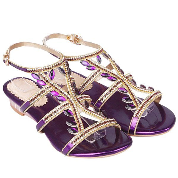 Stylish Sandals With Faux Jewel and Flat Heel Design