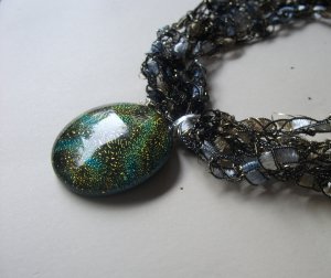 Old World Necklace - Dichrome Pendant & ribbon