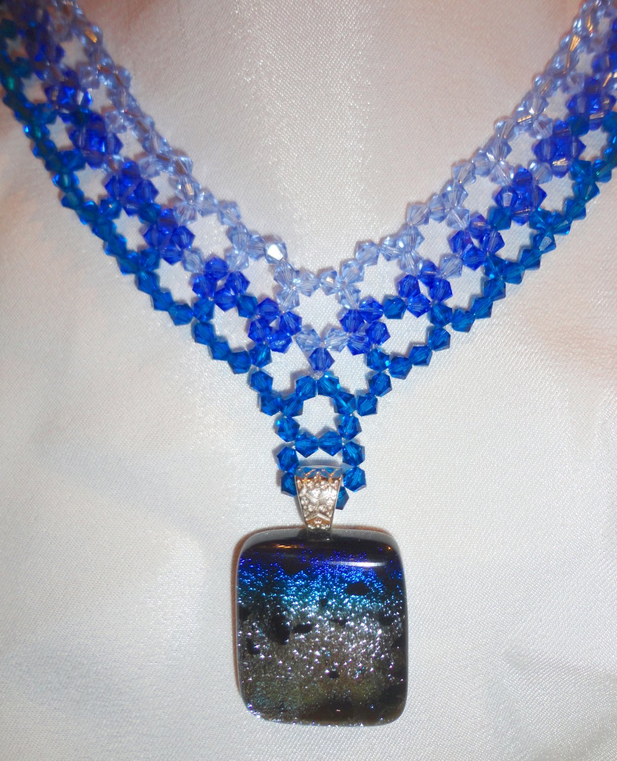Woven Sapphire Choker with Dichroic Pendant