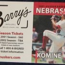  2001 Nebraska Baseball Pocket Sked. Shane Komine
