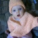 Hand crochet poncho with hat for baby girl