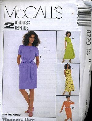 McCalls 8720 Fast 2 Hour Sewing Pattern Pullover Dress Belt Sz 8 10 12
