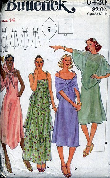 Vintage 70s Sewing Pattern Butterick 5420 Sundress Dress Wrap Scarf Sz 14 8804