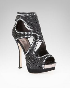 bebe Cassandra Embellished Bootie Sandal Studded Beaded Cutout Open Toe Ankle Boot - Black - 10