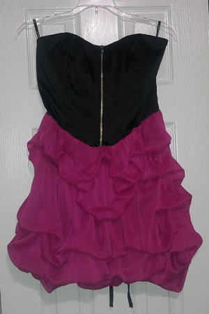 2b bebe Strapless Corset Bustier Lace Up Top Chiffon Bubble Dress - Black & Hot Pink/Fuchsia - M