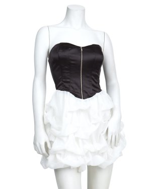 2b bebe Strapless Corset Bustier Lace Up Top Chiffon Ryan Soft Bubble Dress - Black & White - M