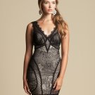 bebe Sexy Lace Overlay V Neck Corset Bustier Lingerie Inspired Dress - Black & Nude - S