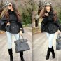 Express Belted Button Up Cape Coat Jacket Top w/ Point Collar - Black - M/L