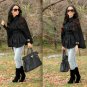 Express Belted Button Up Cape Coat Jacket Top w/ Point Collar - Black - M/L