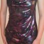 Metallic Cowl Neck Ruched Criss Cross Low Back Dress Tunic Top - Silver & Hot Pink - M