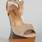 Bumper Colorblock Ankle Strap Heel Less Curved Cut Out Wedge Sandal - Taupe/Tan & Brown - 7