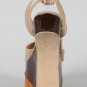 Bumper Colorblock Ankle Strap Heel Less Curved Cut Out Wedge Sandal - Taupe/Tan & Brown - 7