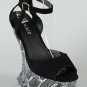 Bumper Snake Snakeskin Ankle Strap Platform Heel Less Curved Cut Out Wedge Sandal - Black - 8