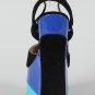 Bumper Colorblock Ankle Strap Heel Less Curved Cut Out Wedge Sandal - Black & Turquoise Blue - 6