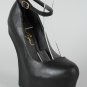 Faux Leather Leatherette Ankle Strap Heel Less Hollow Platform Wedge - Black - 6