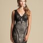 bebe Sexy Lace Overlay V Neck Corset Bustier Lingerie Inspired Dress - Black & Nude - M