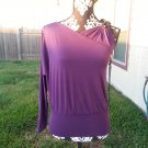 bebe One Shoulder Sleeve Chain Asymmetrical Top Blouse Shirt - Purple - XS