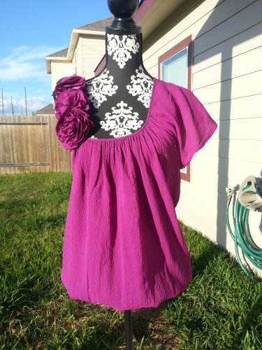 bebe Rosette Floral Asymmetric Tunic Top Mini Dress - Purple/Plum/Fuchsia - S