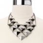 Large V Neck Chevron Pyramid Stud Statement Costume Bib Necklace - Hematite/Silver