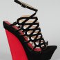 Liliana Peace-6 Cage Cutout Colorblock Heel Wedge Sandal - Black & Red - 7