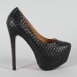 Basket Weave Woven Almond Toe Platform Pump Heels - Black & Red Bottom - 7.5