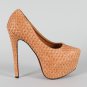 Basket Weave Woven Almond Toe Platform Pump Heels - Camel/Tan/Brown & Red Bottom - 8