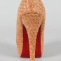 Basket Weave Woven Almond Toe Platform Pump Heels - Camel/Tan/Brown & Red Bottom - 8