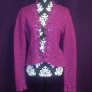 Newport News Silk Crochet Floral Trim Open Cardigan Sweater - Fuchsia/Plum - M