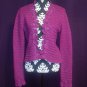Newport News Silk Crochet Floral Trim Open Cardigan Sweater - Fuchsia/Plum - M