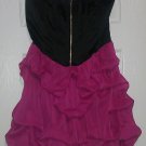 2b bebe Strapless Corset Bustier Lace Up Top Chiffon Bubble Dress - Black & Hot Pink/Fuchsia - S