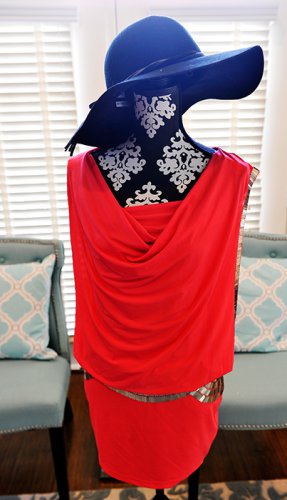 bebe Sexy Armor Bead Beaded Cowl Neck Shift Dress - Tomato Red - XS