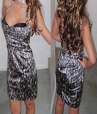 bebe Sexy Peekaboo Bra Top Bustier Corset Floral Lace Print Anselma Dress - Black & Nude - M