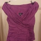 bebe Off Shoulder V Neck Shirred Ruched Rouched Cross Front Wrap Top Shirt - Fuchsia Purple - S