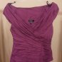 bebe Off Shoulder V Neck Shirred Ruched Rouched Cross Front Wrap Top Shirt - Fuchsia Purple - S