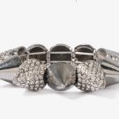 Forever 21 Painted Metal Rhinestone Pyramid Spike Stretch Bracelet - Silver